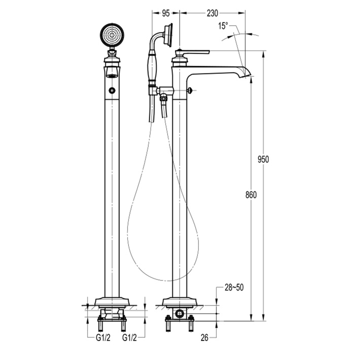 Swedbe Terracotta Art Смеситель напольный с душевой лейкой 2514 - 1