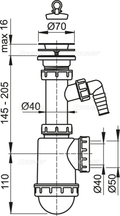Сифон для мойки  A441P с нерж. решеткой и подводкой A441P-DN50/40 - 1