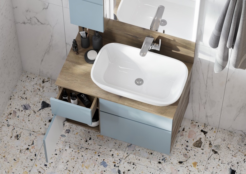 Тумба под раковину Aquaton Мишель 80 без столешницы светлое дерево-голубой 1A256801MIX30 - 6