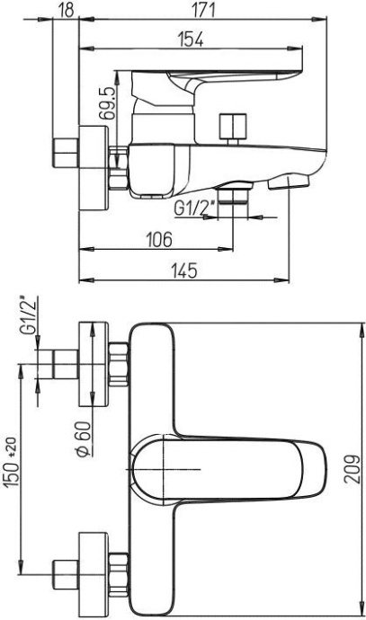 Смеситель для ванны с душем Paini Nove 09CR111 - 1