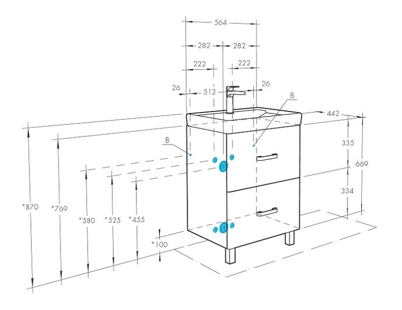 Тумба с раковиной напольная Aquaton Америна 60 Н белый глянцевый 1A1692K1AM010 - 7