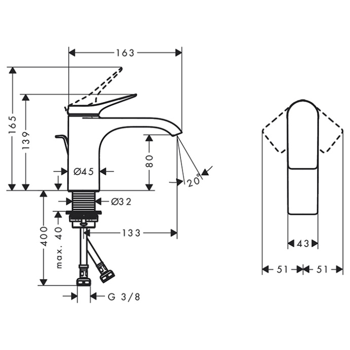 Смеситель для раковины Hansgrohe Vivenis 80 с донным клапаном белый матовый 75010700 - 1