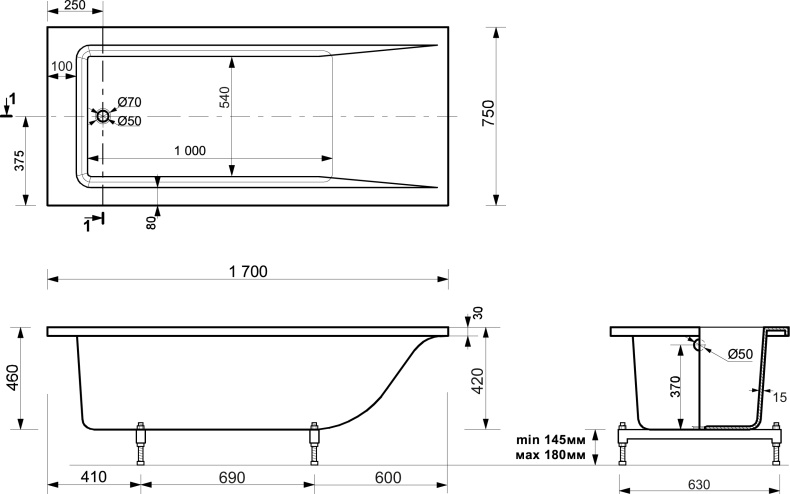 Ванна из искусственного камня STWORKI Ольборг ФР-00014090 170x75 576759 - 7