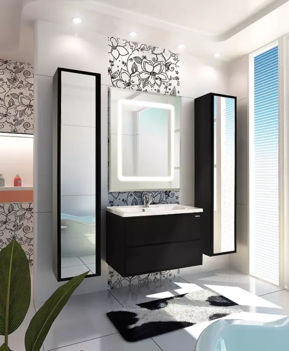 Комплект мебели Aquaton Римини 100 черный глянец - 0