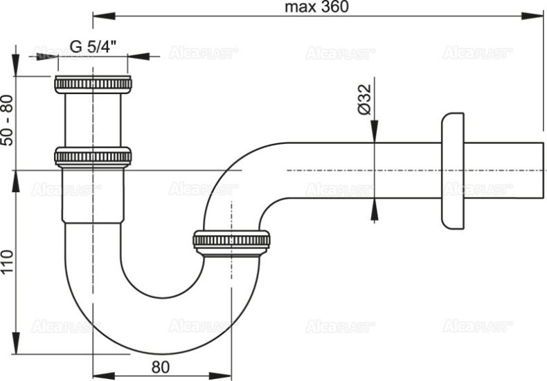 Сифон для биде AlcaPlast   A45E - 1
