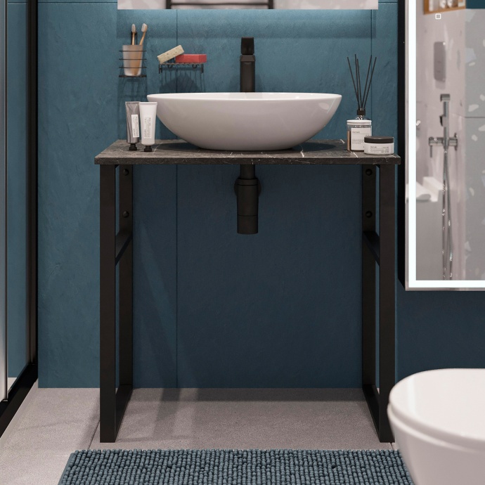 Консоль DIWO Элиста 80 чёрный мрамор, с раковиной Moduo 55 Leaf 555131 - 0