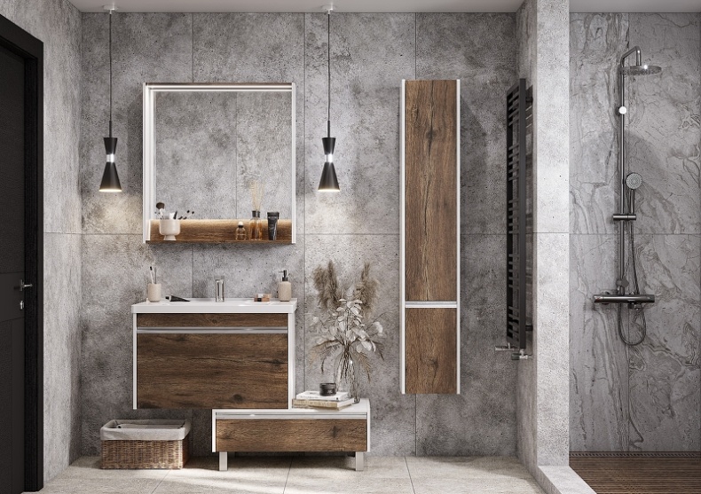 Тумба с раковиной Aquaton Капри 80 белый-темное дерево 1A2302K1KPDB0 - 8