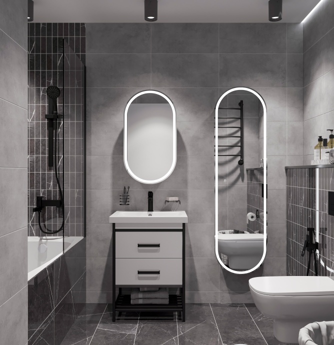 Шкаф-пенал STWORKI Мальмё МВК075 45, с подсветкой, белый - 1