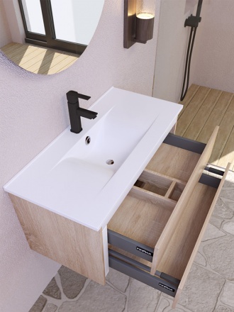 Тумба под раковину Sanvit Линк 90 светлое дерево - белый глянец klink090 - 2