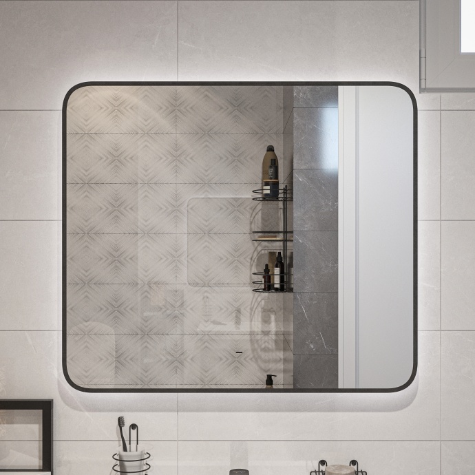 Зеркало DIWO Кострома 80 черное, с подсветкой, прямоугольное, инфракрасный выключатель ЗЛП1748 - 0