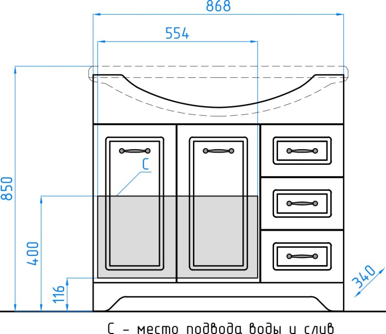 Тумба для комплекта Style Line Олеандр-2 90 Люкс, рельеф пастель ЛС-00000485 - 8