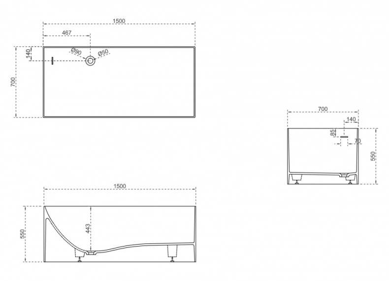 Ванна из искусственного камня ABBER Stein AS9640-1.5 белая матовая - 5