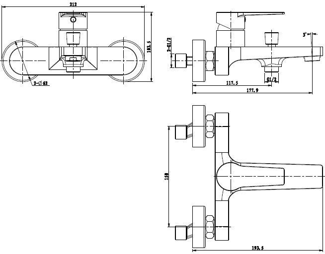 Смеситель Bien Lado BB01011110 для ванны с душем - 1