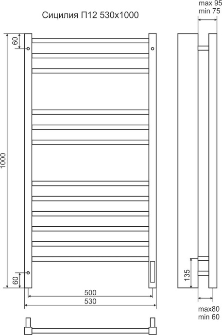 Электрический полотенцесушитель Terminus Сицилия П12 500x1000 Хром 4670078526298 - 2