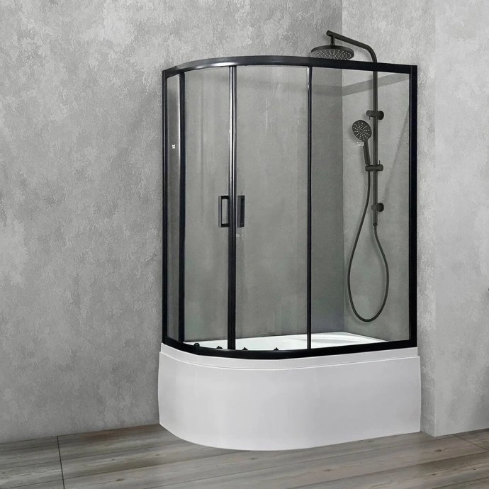 Душевой уголок Royal Bath ВК 120х80 R с поддоном профиль черный стекло прозрачное RB8120BK-T-BL-R - 1