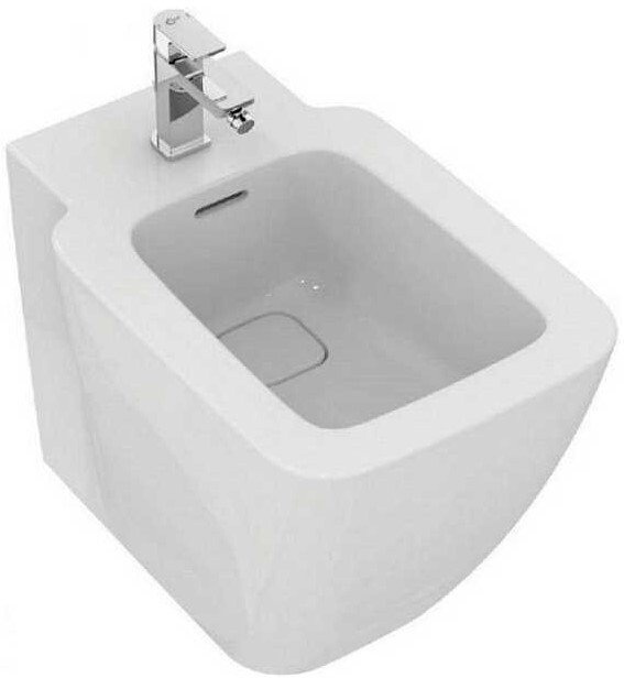 T296901 STRADA II Напольное пристенное биде, с отверстием перелива, с керамической накладкой слива (T854601), с крепежом для полностью скрытого монтаж - 0