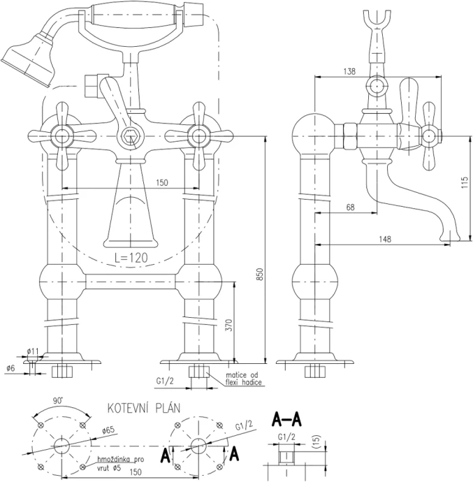Смеситель напольный для ванны Rav Slezak Morava retro золото MK150.5/2SM - 1