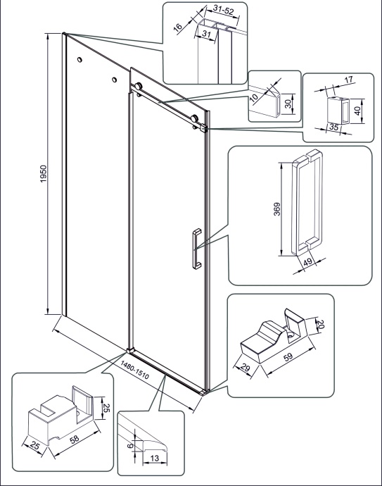 Душевая дверь Veconi Vianno 150, черный  VN74B-150-01-C4 - 1