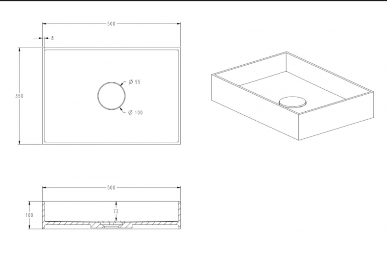 Раковина накладная Abber Stein 50х35 белый матовый AS2621 - 3
