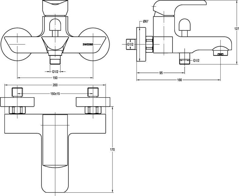 Смеситель Swedbe Iris 2230 для ванны с душем - 1