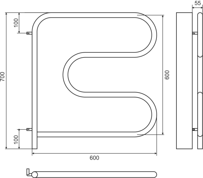 Электрический полотенцесушитель Terminus F-образный 600x600 Хром 4620768883897 - 2