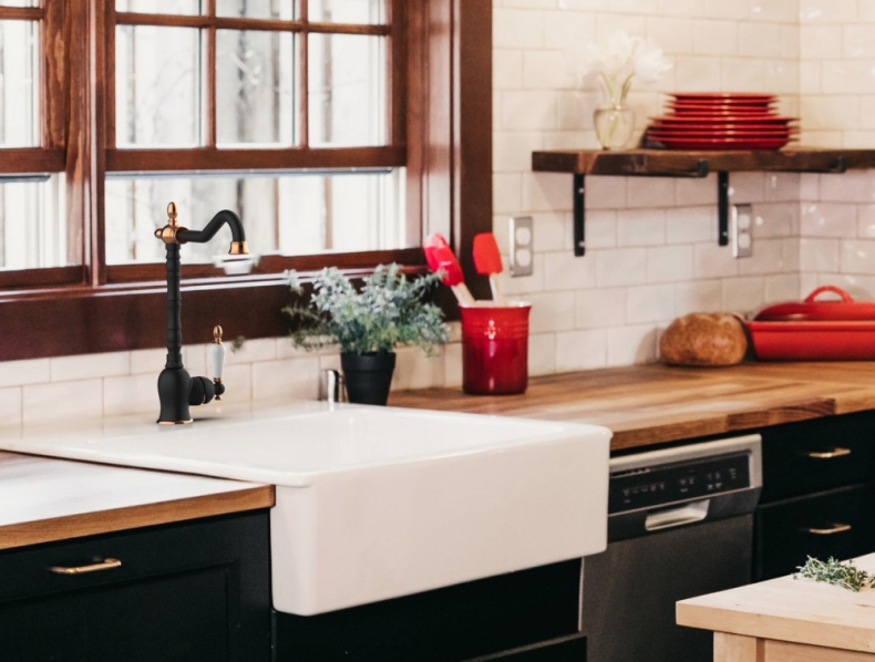 Смеситель для кухни GPD Retro черный матовый - розовое золото MTE180-S-R - 1