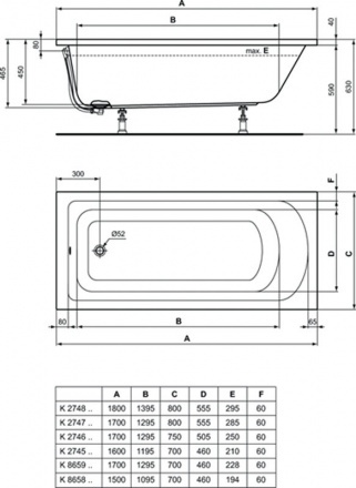 Ванна акриловая Ideal Standard Hotline 150x70 белый K865801 - 4