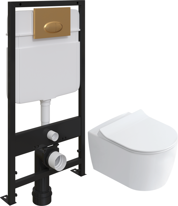 Комплект Унитаз подвесной STWORKI Ноттвиль SETK3104-2616 безободковый, с микролифтом + Система инсталляции для унитазов EWRIKA ProLT 0026-2020 с кнопкой смыва 0053 золото матовое 560127 - 0