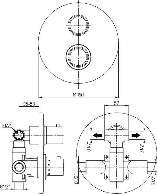 Термостатический смеситель Paini Cox 78CR691TH С ВНУТРЕННЕЙ ЧАСТЬЮ, для ванны с душем - 2