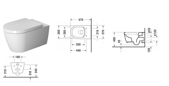 Чаша для подвесного унитаза Duravit Me by Starck белый, без сиденья  2529090000 - 3