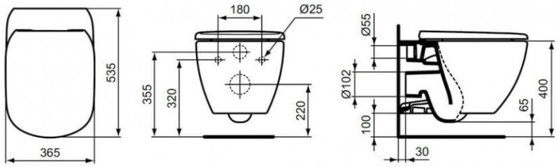Чаша для подвесного унитаза Ideal Standard Tesi белый, без сиденья  T0079V1 - 1