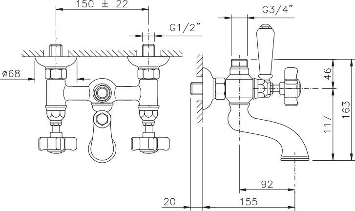 Смеситель для ванны Nicolazzi Dames Angl бронза  1400DB78 - 3