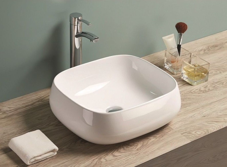 Раковина керамическая накладная AM-78103, цвет белый, 450х400х145 - 0