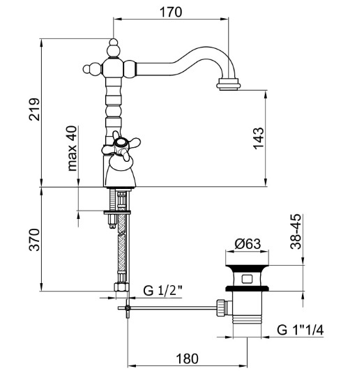 Смеситель для раковины Webert Ottocento золото  OT700302010 - 1