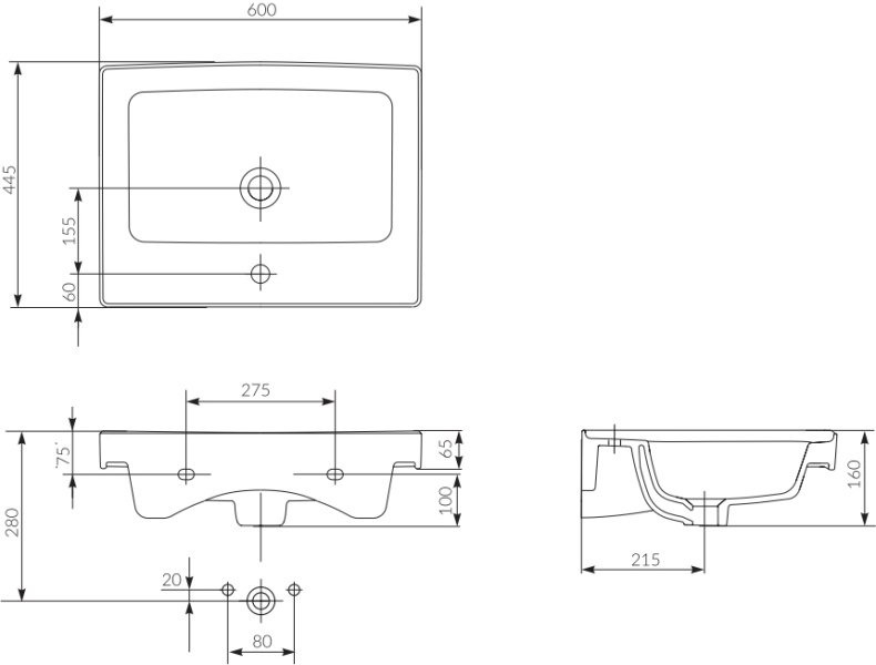 Раковина Cersanit Crea UM-CRE60/1 P-UM-CRE60/1 - 4
