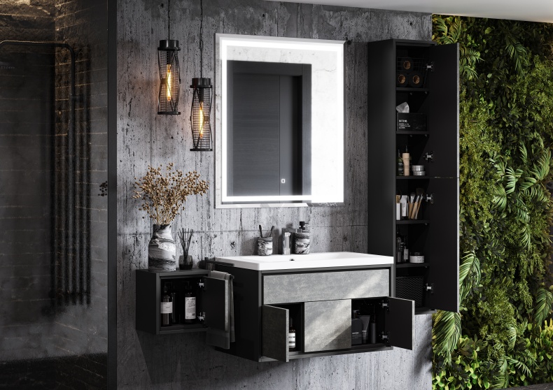 Тумба с раковиной Aquaton Уэльс 80 серый-черный матовый 1A2679K1WA6A0 - 7