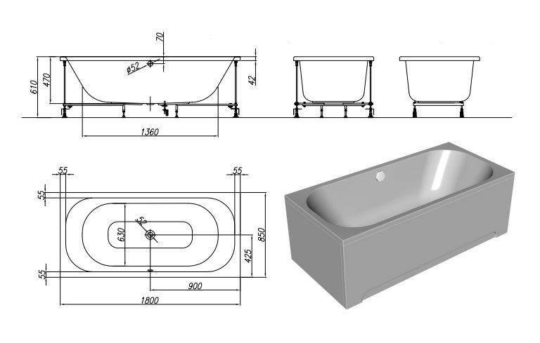 Акриловая ванна Kolpa San Pandora 180х85 белый 5038-01 - 2
