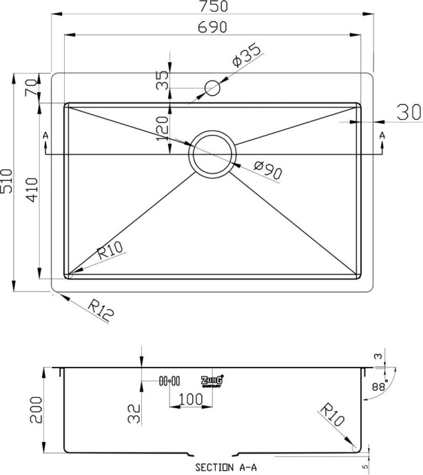 Мойка кухонная Zorg Inox R 7551 - 1