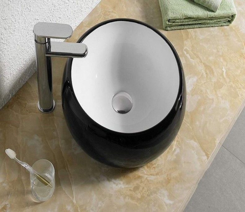 Раковина накладная CeramaLux NC 40 см белый/черный  5004BW - 0