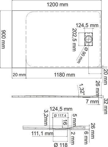 Поддон для душа Wasserkraft Elbe 74T07 120x90 - 1