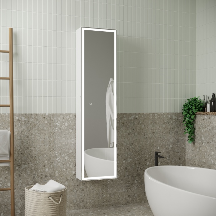 Шкаф-пенал с зеркалом STWORKI Кронборг МВК104 40, с подсветкой, белый - 1