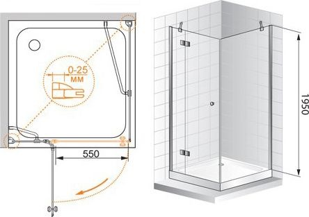 Душевой уголок Cezares Verona 100х100 хром стекло рифленое VERONA-W-A-1-100-P-Cr-L - 7
