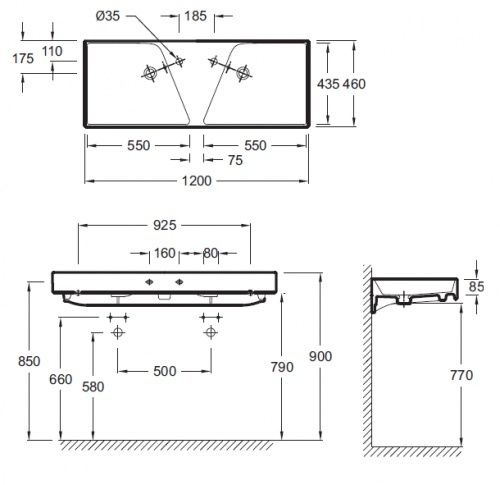 Раковина Jacob Delafon Rythmik EXM112-Z 120 см двойная EXM112-Z-00 - 1