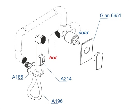 A66096 Встраиваемый комплект для биде со шлангом 150 см - 2
