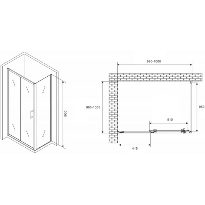 Душевой уголок Abber Schwarzer Diamant 100х100 хром стекло прозрачное AG301005-S1005 - 1