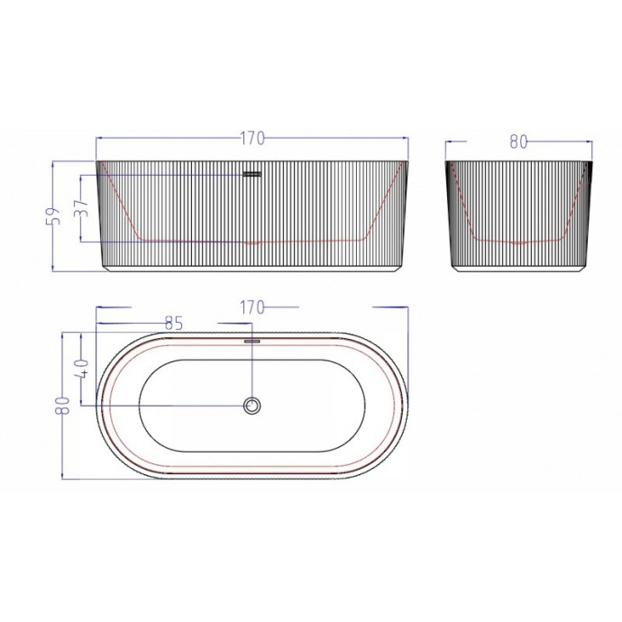 Ванна акриловая Esbano Tortuga 170х80 черный ESVATORTB - 3