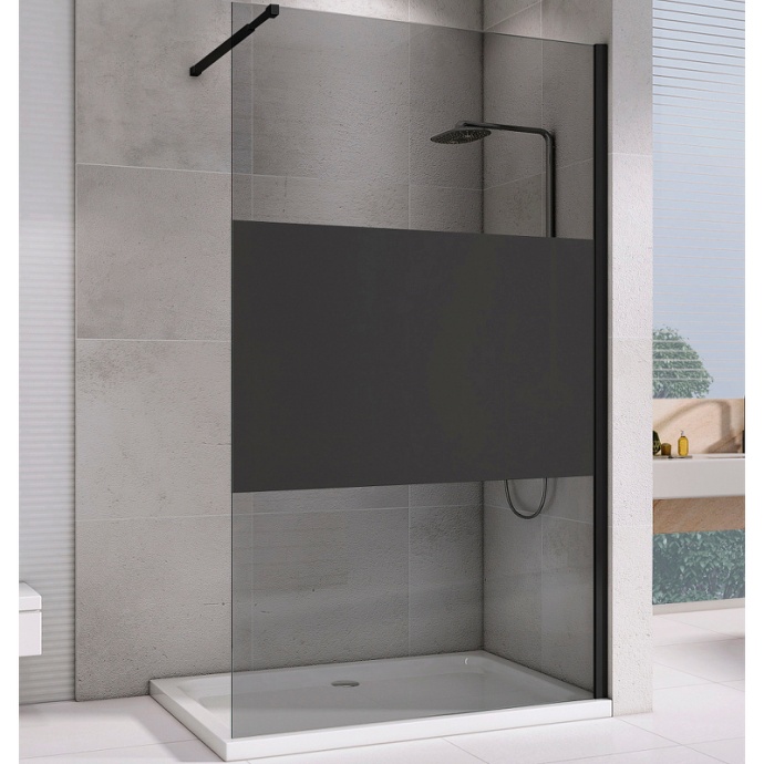 Душевая перегородка Abber Immer Offen 120 черная стекло прозрачное с тонированной полосой AG69120BT - 0
