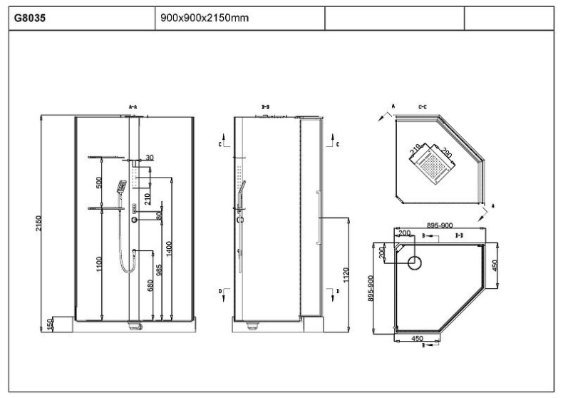 Душевая кабина Black&White Galaxy 90х90 черная с гидромассажем 8035000 - 5