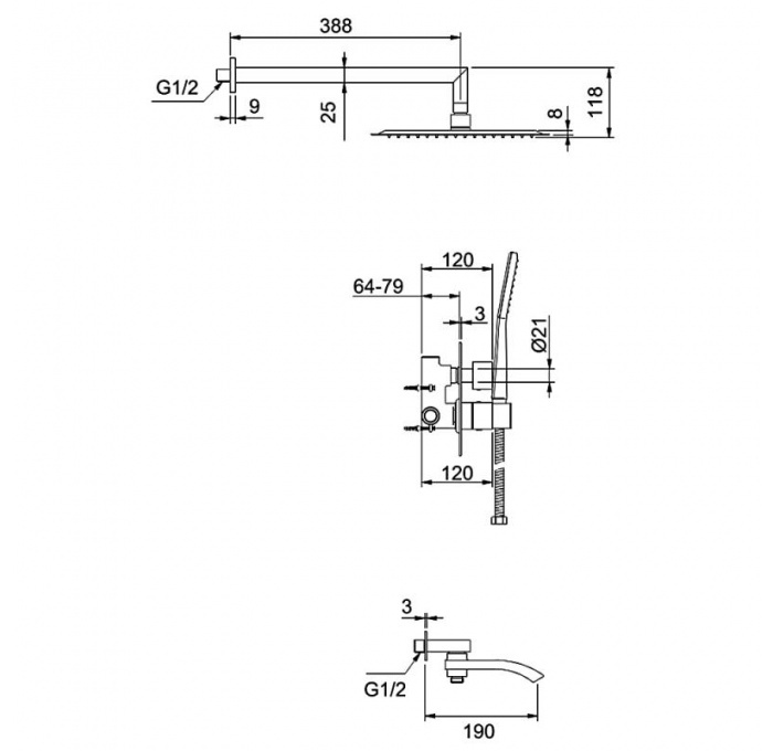 Душевой комплект с термостатом Gappo G7107-40 - 1