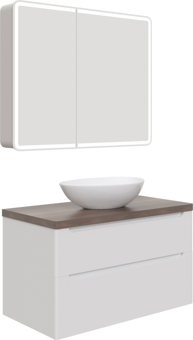 Мебель для ванной STWORKI Берген 100 белая с темной столешницей, раковина Moduo 55 Leaf 549593 - 6